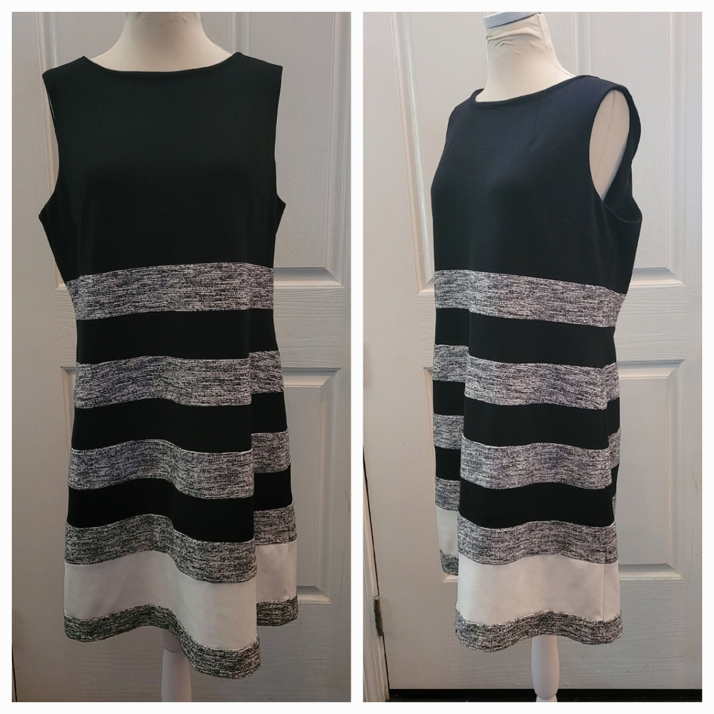 Tommy Hilfiger Dress Black White Color Block Sheath Size 14 Large